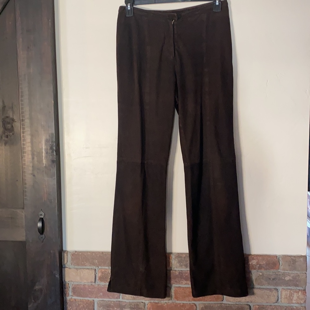 ST. JOHN Chocolate Suede Leather Pants